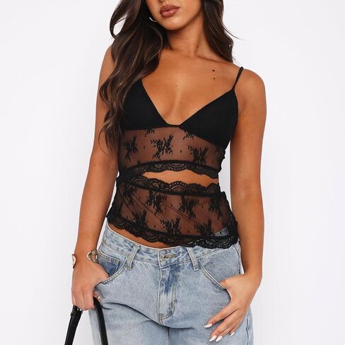 قميص نسائي Y2k كامي قميص دانتيل مثير تانك القمم السباغيتي حزام الخروج المحاصيل سترة الصيف لطيف بروتيل in Kuwait