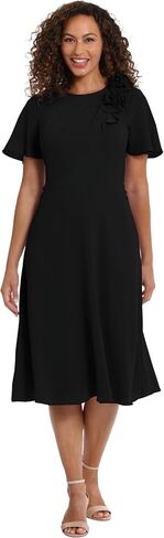 London Times Women's Rosette Flutter Sleeve Fit and Flare Duchess Guest of Shower Mother of The Bride Feminine in Saudi Arabia