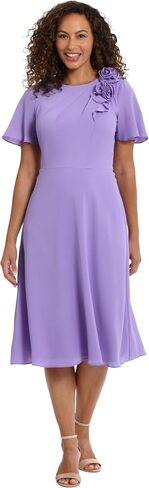 London Times Women's Rosette Flutter Sleeve Fit and Flare Duchess Guest of Shower Mother of The Bride Feminine in Saudi Arabia