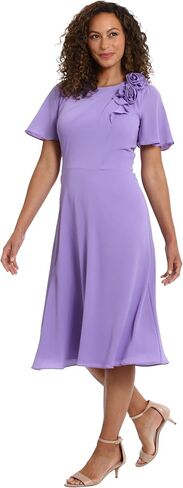 London Times Women's Rosette Flutter Sleeve Fit and Flare Duchess Guest of Shower Mother of The Bride Feminine in Saudi Arabia