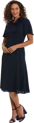 London Times Women's Rosette Flutter Sleeve Fit and Flare Duchess Guest of Shower Mother of The Bride Feminine in Saudi Arabia