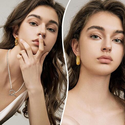 OSMUND Ear Cuff Chunky Gold Earrings for Women, Non Piercing Clip On Cartilage Round Huggie, Trendy Jewelry for Gifts in Saudi Arabia