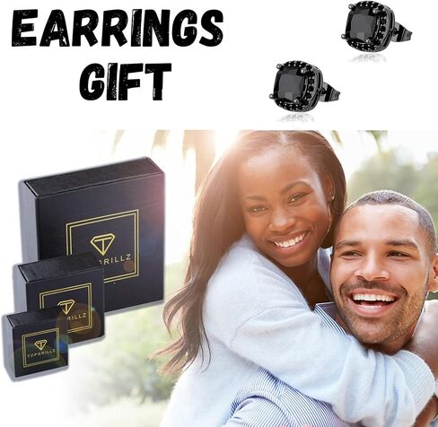 TOPGRILLZ Square Stud Earrings 925 Sterling Silver 5A+ Cubic Zirconia 14K Gold Black Diamonds Stud Earrings For Men Women Aretes De Hombre in Kuwait