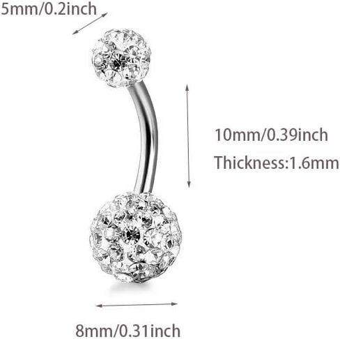 GIVUFUN 4 قطعة النساء زركون حلقات زر البطن متعددة الألوان الكرة شكل الفولاذ المقاوم للصدأ البطن زر حلقة in Kuwait