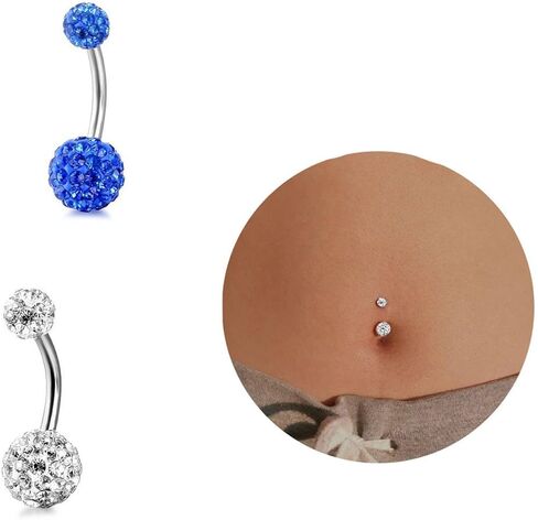 GIVUFUN 4 قطعة النساء زركون حلقات زر البطن متعددة الألوان الكرة شكل الفولاذ المقاوم للصدأ البطن زر حلقة in Kuwait