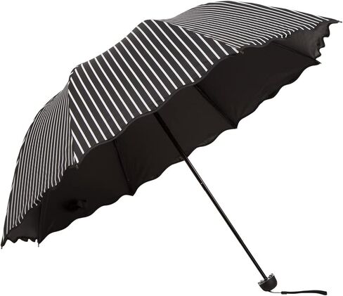 URAWESO Striped Parasol UV Protection Travel Beach Compact Folding Sun Rain Umbrella for Walking (Black) in Kuwait