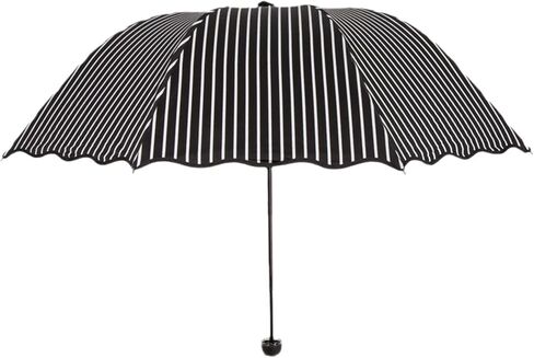 URAWESO Striped Parasol UV Protection Travel Beach Compact Folding Sun Rain Umbrella for Walking (Black) in Kuwait