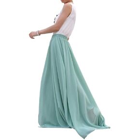 MELANSAY Women's Beatiful Bow Tie Summer Beach Chiffon High Waist Maxi Skirt