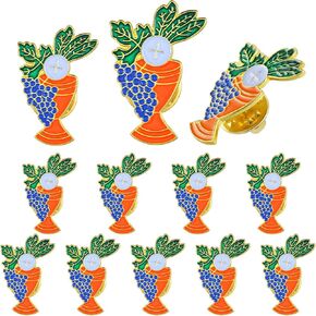 Riceshoot 12 Pcs First Communion Lapel Pin 1 Inch Gold Plate with Enamel Cross Religious Pin Bulk Catholic First Communion Pin with Grapes and Wheat for Gift Giving Catholic Youth or Minister in Saudi Arabia