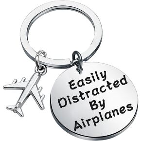 MAOFAED Airplane Gift Pilot Gift Plane Keychain Aviation Gift Easily Distracted By Airplanes Keyring