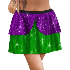 TWINKLEDE Mardi Gras Skirt Sparkly Running Skirts Teens Girls Glitter Skater Skirts Carnival Costume Skirt for Women