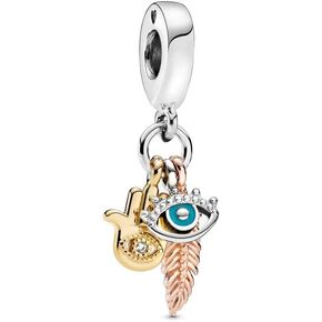 Hamsa, All-seeing Eye & Feather Spirituality Dangle Charm 925 Sterling Silver Pendant,Girl Jewelry Beads Gifts for Women Bracelet&Necklace in Saudi Arabia