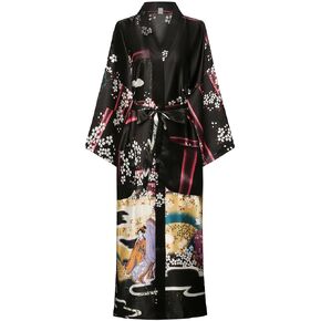 DandyChic Women's Long Floral Satin Robes Imitation Silk Sleepwear Bridal Dressing Gown for Bridesmaid Nightgown in Kuwait