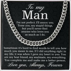 To My Man Necklace, Boyfriend Valentines Day Gift, Mens Cuban Chain Necklace for Fiance, Men Necklaces for Him, Gift For Boyfriend, Husband Gift, Husband Necklace, Boyfriend Necklace, Boyfriend Jewelry