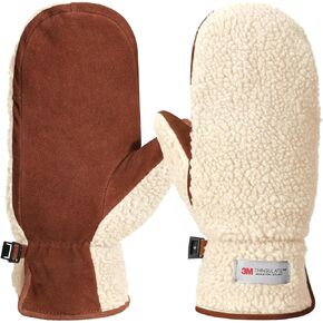 Harssidanzar Women's Sherpa Mitten Genuine Suede Outdoor Mitt Winter For Thermal Thinsulate Lined With Finger Liners SL020US in Kuwait