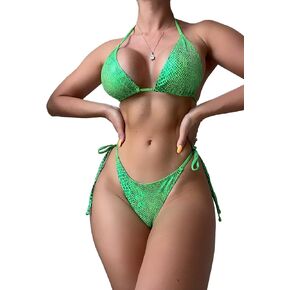 YAUASOPA Women Striped Serpentine Snakeskin Print Triangle Bikini Sets Female Top Tie Side Bottom Padded Swimsuit in Kuwait