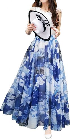 Sinono Womens Long Chiffon Bohemian Skirt Gypsy Dress Maxi Boho Beach Skirt in Saudi Arabia