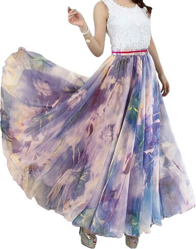 Sinono Womens Long Chiffon Bohemian Skirt Gypsy Dress Maxi Boho Beach Skirt in Saudi Arabia
