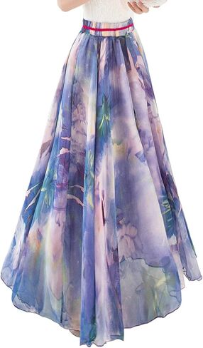 Sinono Womens Long Chiffon Bohemian Skirt Gypsy Dress Maxi Boho Beach Skirt in Saudi Arabia
