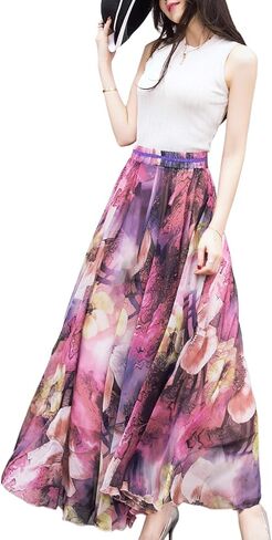 Sinono Womens Long Chiffon Bohemian Skirt Gypsy Dress Maxi Boho Beach Skirt in Saudi Arabia