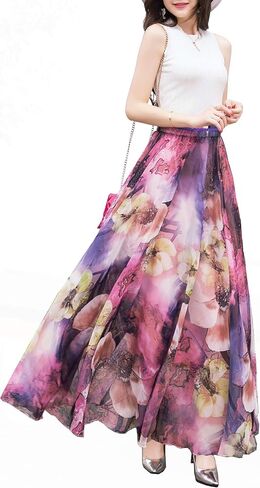 Sinono Womens Long Chiffon Bohemian Skirt Gypsy Dress Maxi Boho Beach Skirt in Saudi Arabia