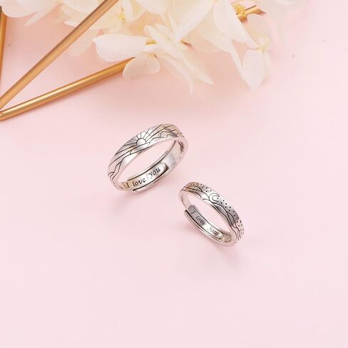 S925 Sterling Silver Couple Rings Set Adjustable Matching Rings Engagement Promise Wedding Gift for Couples Wife Husband in Saudi Arabia