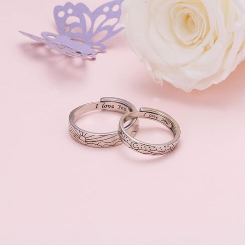 S925 Sterling Silver Couple Rings Set Adjustable Matching Rings Engagement Promise Wedding Gift for Couples Wife Husband in Saudi Arabia