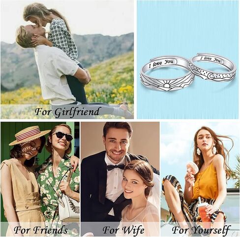 S925 Sterling Silver Couple Rings Set Adjustable Matching Rings Engagement Promise Wedding Gift for Couples Wife Husband in Saudi Arabia