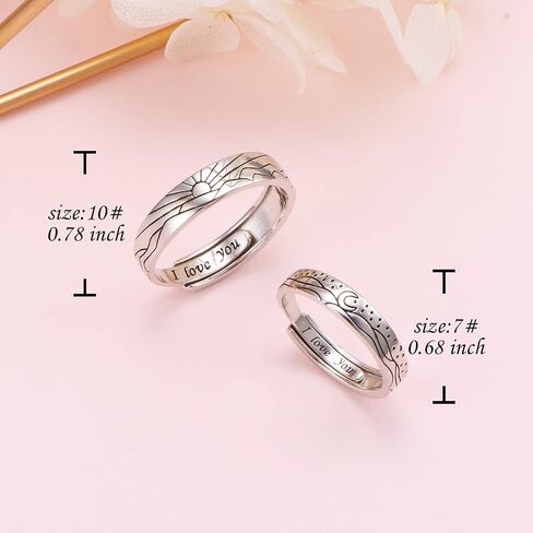S925 Sterling Silver Couple Rings Set Adjustable Matching Rings Engagement Promise Wedding Gift for Couples Wife Husband in Saudi Arabia