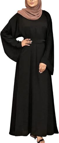 QYUU Women's Muslim Kaftan Abaya Dress Long Sleeve Self Tie Maxi Dress Middle East Arabian Robe Gown in Saudi Arabia