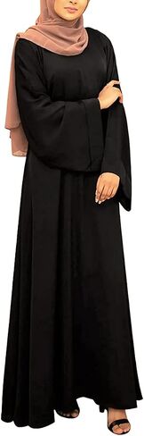 QYUU Women's Muslim Kaftan Abaya Dress Long Sleeve Self Tie Maxi Dress Middle East Arabian Robe Gown in Saudi Arabia
