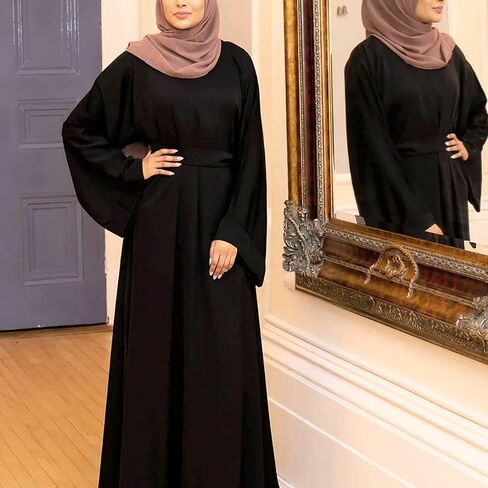 QYUU Women's Muslim Kaftan Abaya Dress Long Sleeve Self Tie Maxi Dress Middle East Arabian Robe Gown in Saudi Arabia