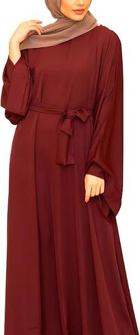 QYUU Women's Muslim Kaftan Abaya Dress Long Sleeve Self Tie Maxi Dress Middle East Arabian Robe Gown in Saudi Arabia