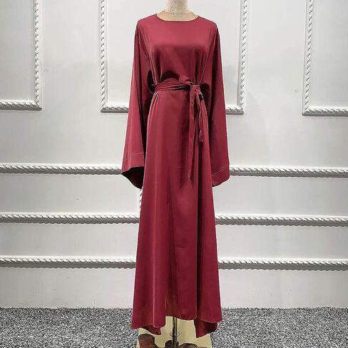 QYUU Women's Muslim Kaftan Abaya Dress Long Sleeve Self Tie Maxi Dress Middle East Arabian Robe Gown in Saudi Arabia