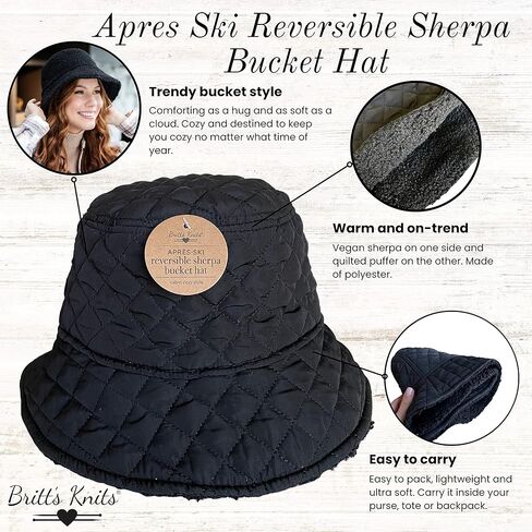 Britt's Knits Apres Ski عكسها شيربا قبعة دلو الشتاء الفراء فو تيدي نمط قبعة دلو دافئة للنساء والفتيات in Kuwait