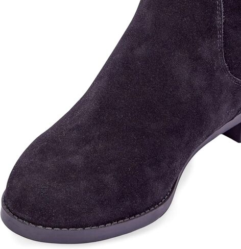 حذاء JustFab Ramona النسائي من الجلد السويدي الصناعي فوق الركبة - سهل الارتداء، تفاصيل ربطة عنق خلفية، حذاء مسطح in Kuwait