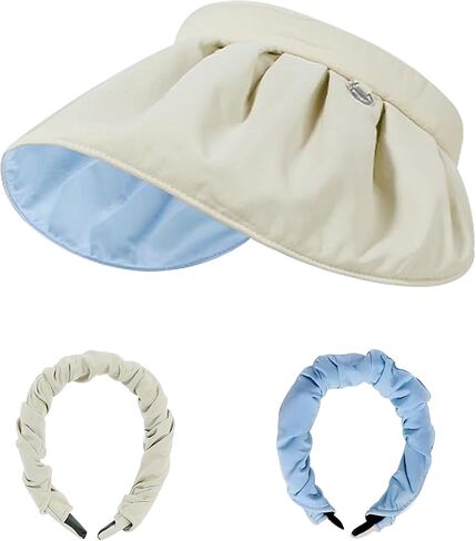 huablo]Wide Brim Sun Visor Hat for Women Golf Visor Cap UV Protection Hat for Beach Tennis BKMao-0002 Off-White, Off-white, 3 in Saudi Arabia