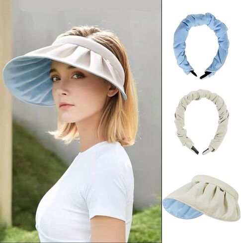 huablo]Wide Brim Sun Visor Hat for Women Golf Visor Cap UV Protection Hat for Beach Tennis BKMao-0002 Off-White, Off-white, 3 in Saudi Arabia