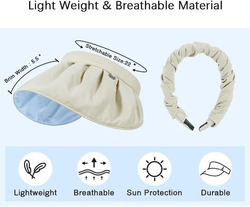 huablo]Wide Brim Sun Visor Hat for Women Golf Visor Cap UV Protection Hat for Beach Tennis BKMao-0002 Off-White, Off-white, 3 in Saudi Arabia