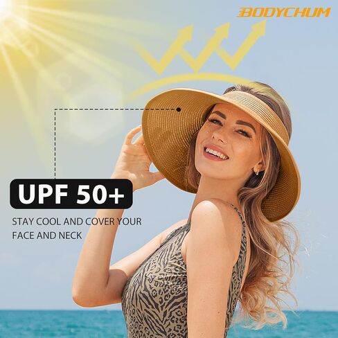 قبعات واقية من الشمس للنساء، قبعات شمسية ذات حافة واسعة من القش بدون أكمام، قبعة شاطئ قابلة للتعديل لقضاء عطلة السفر على الشاطئ in Kuwait