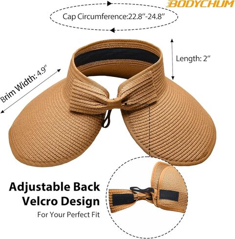 قبعات واقية من الشمس للنساء، قبعات شمسية ذات حافة واسعة من القش بدون أكمام، قبعة شاطئ قابلة للتعديل لقضاء عطلة السفر على الشاطئ in Kuwait