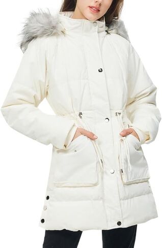 Rasujie Women's Winter Coats Quilted Puffer Jacket with Faux Fur Hood Warm Thicken Parka in Kuwait