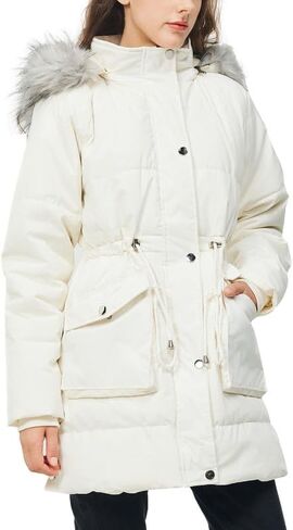 Rasujie Women's Winter Coats Quilted Puffer Jacket with Faux Fur Hood Warm Thicken Parka in Kuwait