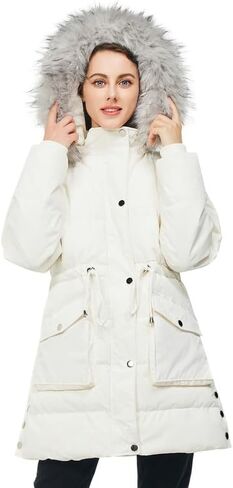 Rasujie Women's Winter Coats Quilted Puffer Jacket with Faux Fur Hood Warm Thicken Parka in Kuwait