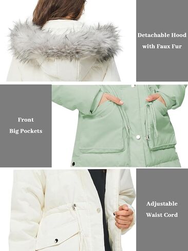 Rasujie Women's Winter Coats Quilted Puffer Jacket with Faux Fur Hood Warm Thicken Parka in Kuwait