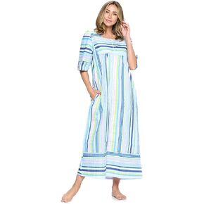 Casual Nights Women's Zip Front Woven House Dress | 3/4 Sleeves Housecoat Long Duster Lounger