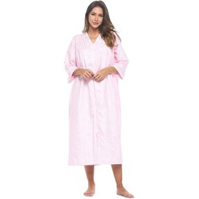 Casual Nights Women's Zip Front Woven House Dress | 3/4 Sleeves Housecoat Long Duster Lounger in Kuwait