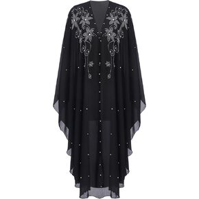 IBTOM CASTLE Abaya for Women Muslim, Beaded Embroidered Maxi Kaftan Dress Cardigan Caftan Dubai Arabic Kimono Robe in Kuwait