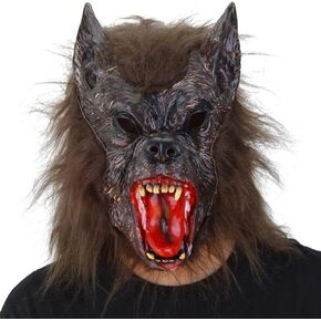 قناع ذئب من منطقة الحفلات للرجال، ملصقات وشم مؤقتة باللون البني الداكن، قناع رعب فروي للوجه بالكامل لحفلات تنكرية للهالوين in Kuwait