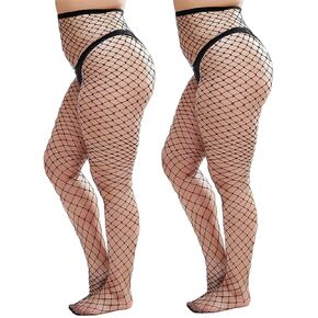 CURRMIEGO Womem's Sexy Black Fishnet Tights Plus Size Net Pantyhose Stockings